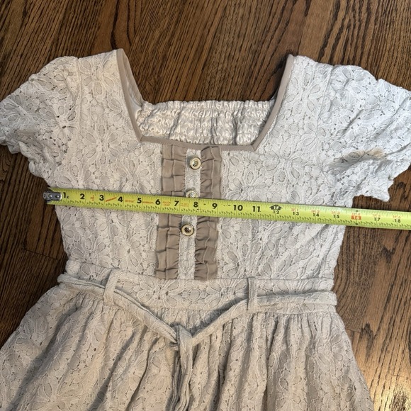 Axes Femme Cream Lace Dress – Layered Hem, square Neck Tie Waist Mori Girl - Picture 8 of 10